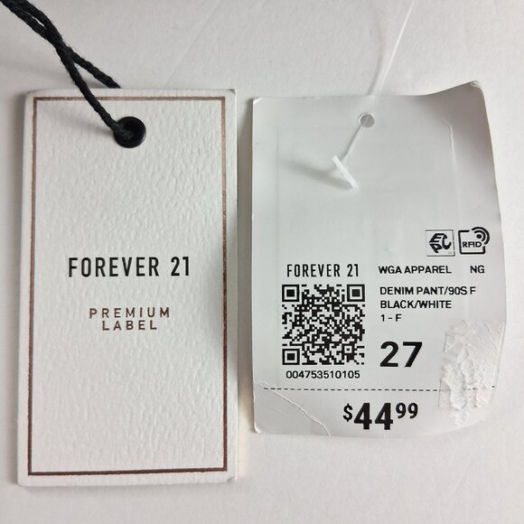 Forever 21 Premium Straight Leg Jeans Women's Size 27 Black White Abstract Print - Picture 8 of 8